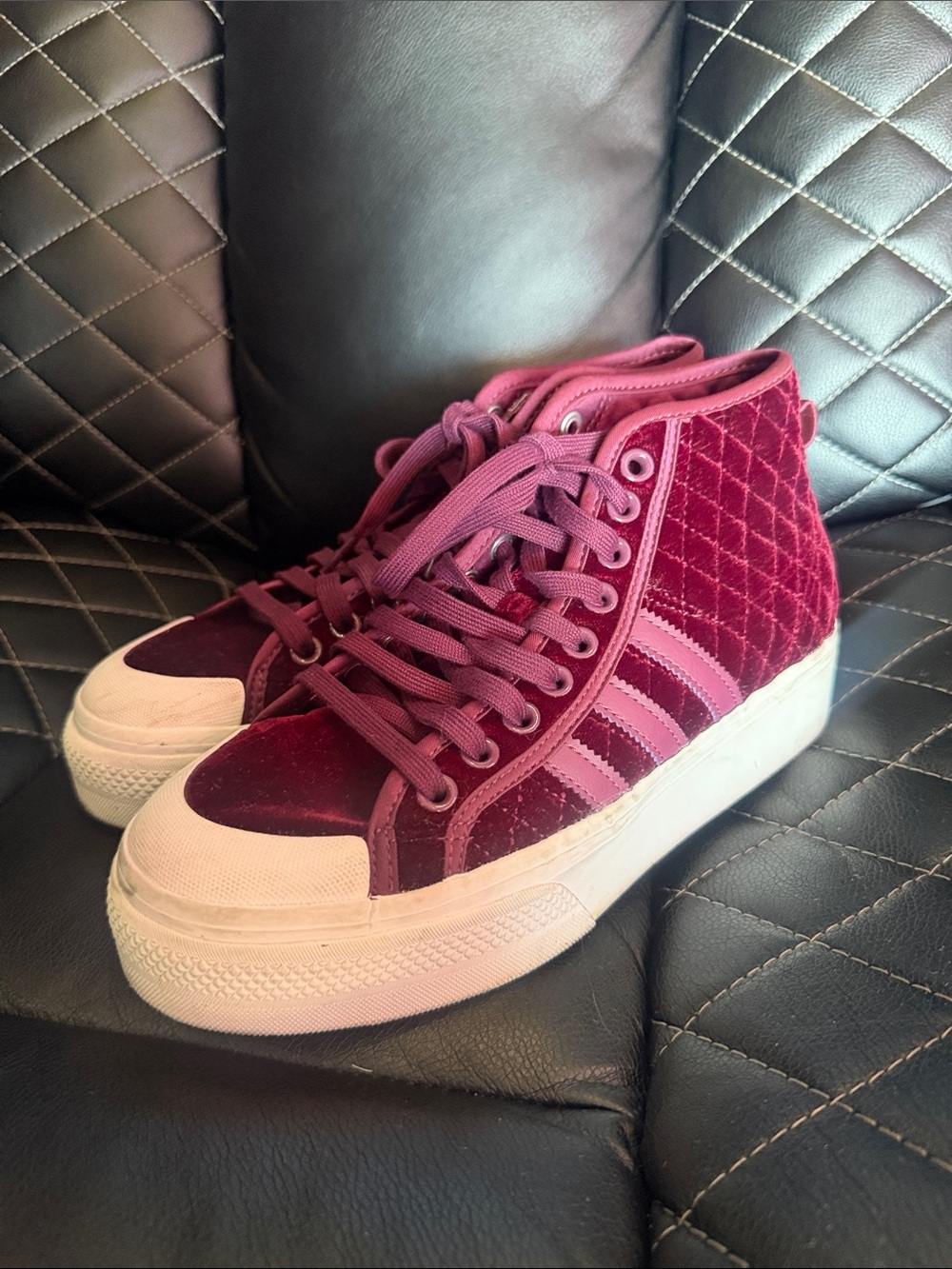 adidas Women's Burgundy Velvet High-Top Sneakers